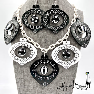 Shiny Brite Ornaments - Necklace / Earrings - Goth Holiday Black and White
