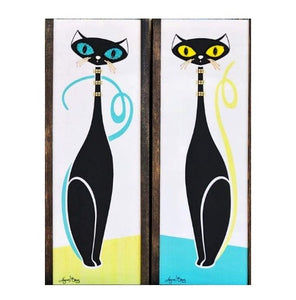 Atomic Cats - Turquoise and Yellow Gravel Art Pair