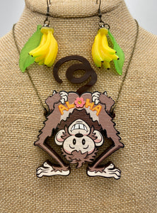 Aloha Monkey - Necklace and Banana Earrings Set