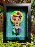 Collector’s Carmen Miranda Brooch and Earrings - Lime Halo Shadowbox on Turquoise