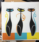 Mod Cat Trio Giclée Art Print - Orange, Turquoise, Yellow